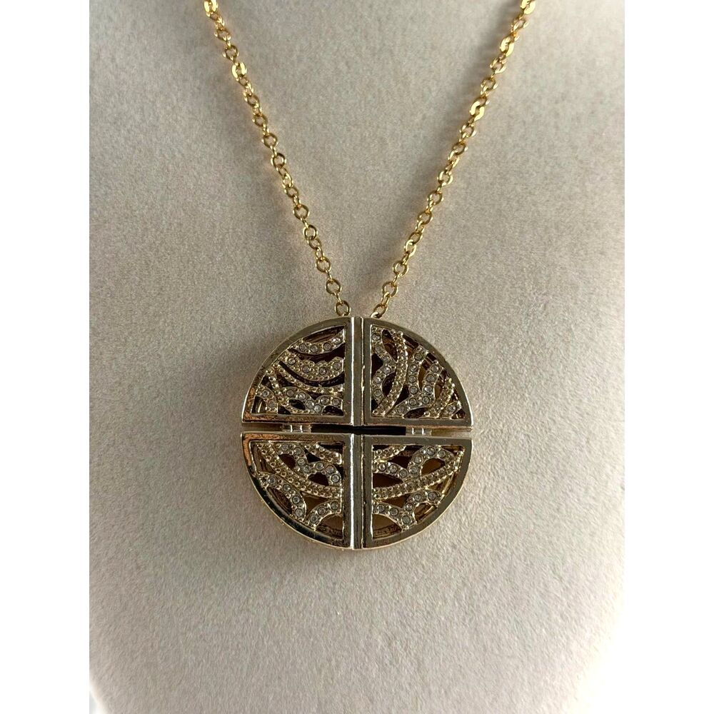 BaubleBar Snowfall Pendant Necklace Gold Crystal Pave Reversible Medallion